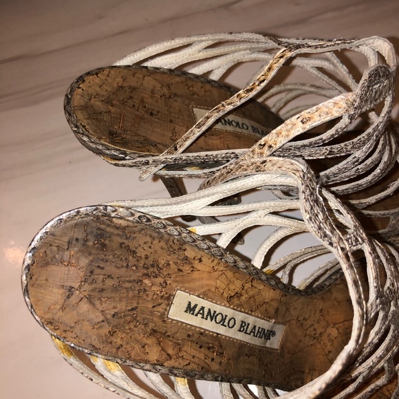 Vintage Manolo blahnik gray snakeskin open toe gladiator strappy heels 38.5 - Picture 6 of 7